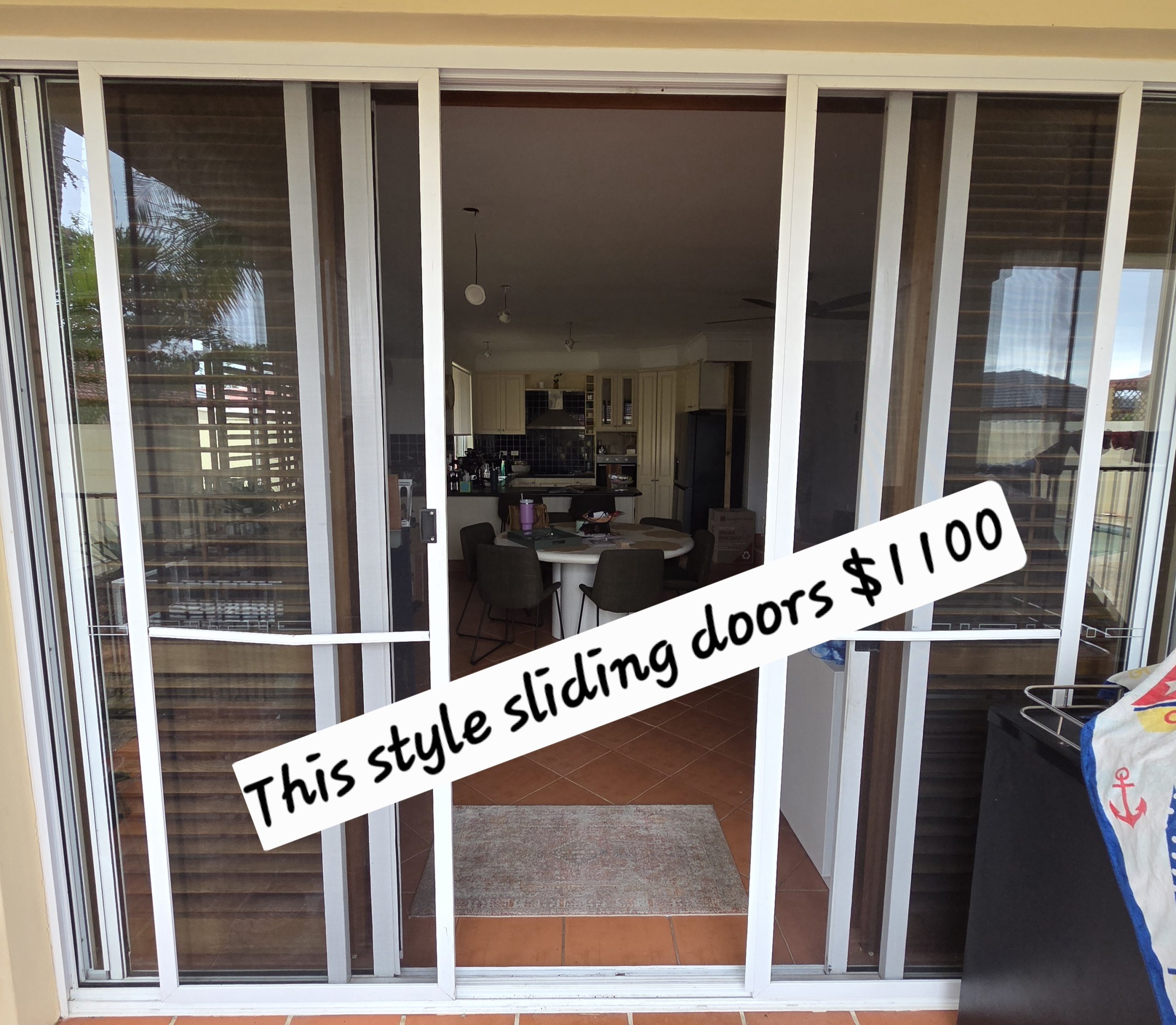Aluminium double sliding doors prices 2026 $1100 excluding any screens or security screens